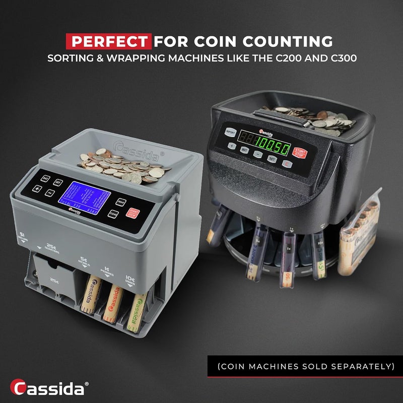 Cassida Preformed Coin Roll Wrappers. 100 Assorted Pack (Penny, Nickel, Dime, Quarter) Durable Preformed Paper Tubes Crimped on One End - Federal Reserve and ABA Standards (A-CWAP) - Image 4