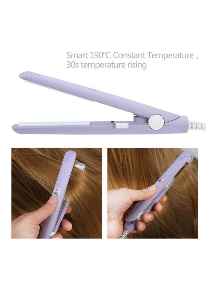 Agatige - 2In1 Mini Hair Straightener Portable Ceramic Flat Curling Iron Hair Curlers For Women Short Hair Bangs Beard(Us Plugpurple) - Image 1
