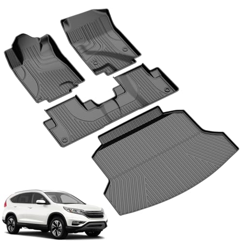 TTX LIGHTING Floor Mats & Cargo Liner Fit for Honda CRV CR-V 2012-2016 LX, SE & EX (Not Fit EX-L & Touring Models) - All Weather Protection Car Floor Liners with Trunk Mat - 1st and 2nd Row Full Set Car Mats Black - Image 1
