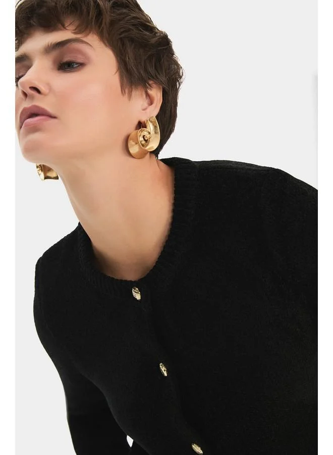 JUNE June Women Gold Button Detailed Soft Texture Knitwear Cardigan Black