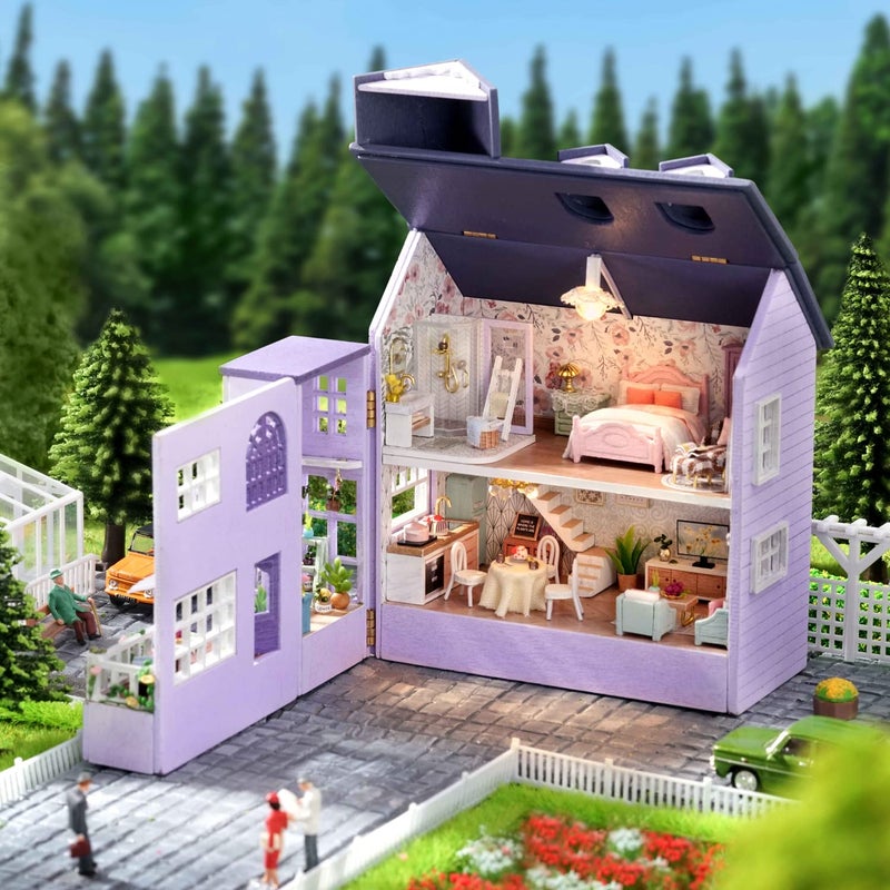 CUTEROOM Dollhouse Miniature with Furniture, DIY Wooden Dollhouse Kit Plus LED Lights, Creative Room for Valentine's Day Gift Idea (D032) - Image 5