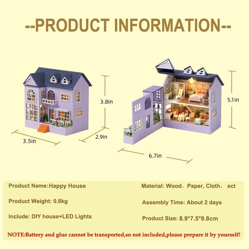 CUTEROOM Dollhouse Miniature with Furniture, DIY Wooden Dollhouse Kit Plus LED Lights, Creative Room for Valentine's Day Gift Idea (D032) - Image 2