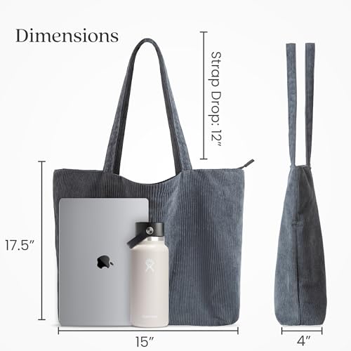 VANDEL Corduroy Tote Bag for Women and Men with Zipper and Inner Pockets. Cute School Tote Bag with Zipper, Aesthetic - Image 4