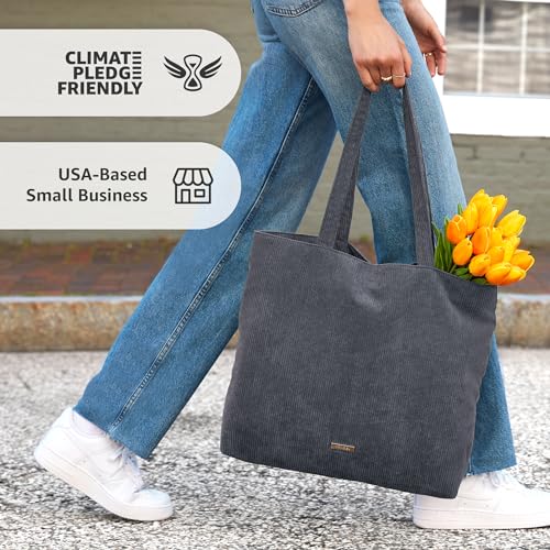 VANDEL Corduroy Tote Bag for Women and Men with Zipper and Inner Pockets. Cute School Tote Bag with Zipper, Aesthetic - Image 3