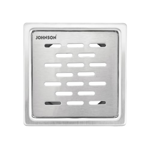 Johnson Bathrooms Johnson Jazz 6x6 inches Square Floor Drain | SS304 Grade Floor Trap Jali/Drain Cover| Anti-Rust, Matt/Satin Finish | 2 Year Warranty (T3181S2 - Stainless Steel) - Image 1