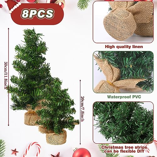 Yinder 8 Pcs Mini Christmas Tree 787 Inch 1181 Inch Miniature Artificial Christmas Tree Small Fake Xmas Pine Tree with Base for Winter Mantel Village Home Kitchen Dining Table Holiday Decorations - Image 3