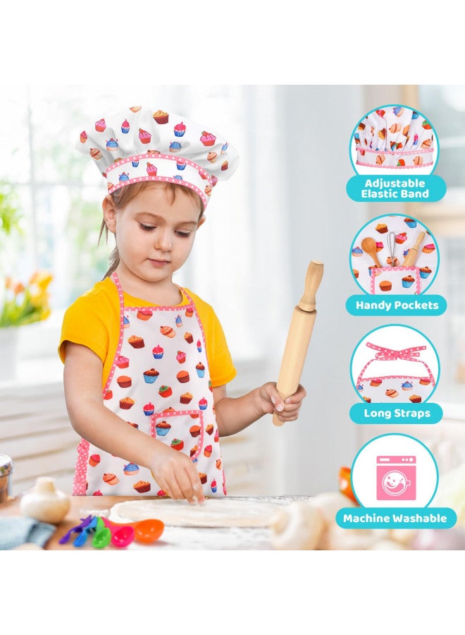 Toyze هدايا عيد ميلاد تويز للفتيات من 3 إلى 8 سنوات، مريلة لطيفة للفتيات، أطقم طبخ للأطفال، قبعة طاهٍ للأطفال ومريلة، هدايا عيد الفصح وعيد الميلاد، بيضاء مع كتاب طبخ - Image 3