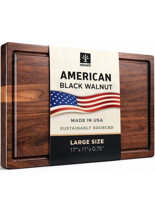 Mevell Walnut Wood Cutting Board for Kitchen, Reversible Wooden Chopping Board With Juice Grooves, Made in Canada (Large 17x11x0.75 Flat Grain) - Image 1