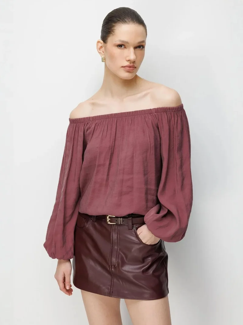 MixRay MIXRAY Off Shoulder Textured Blouse