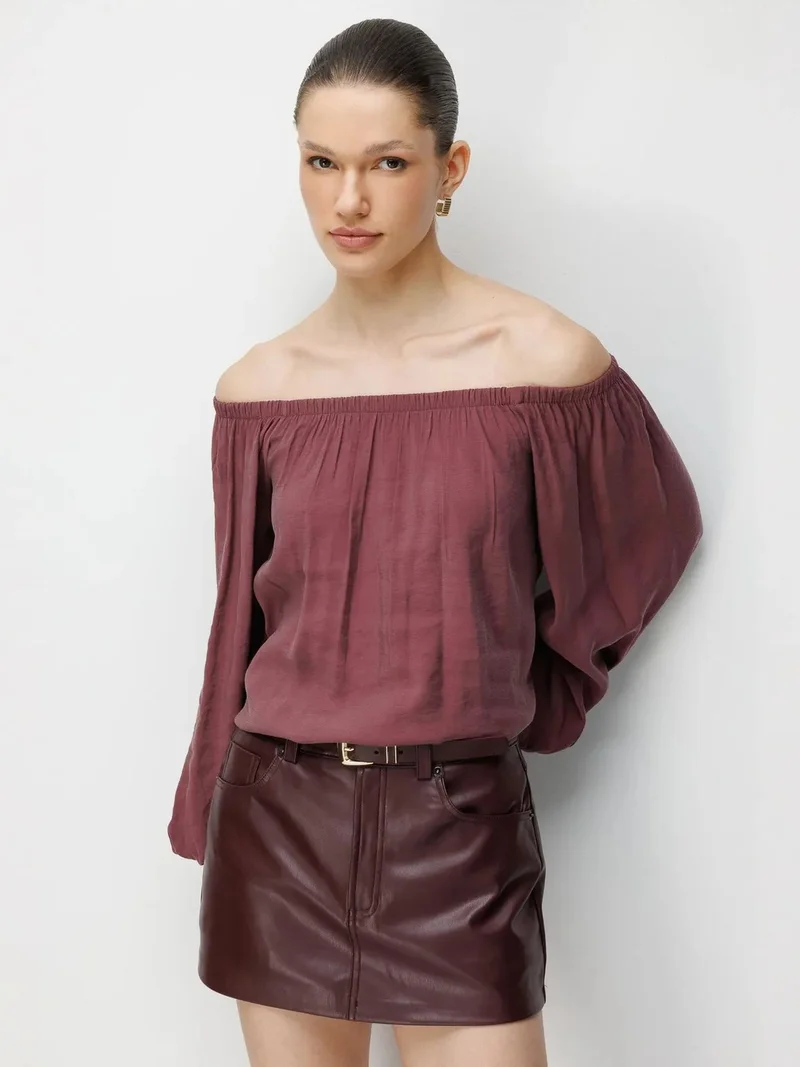 MixRay Periwinkle Purple MIXRAY Off Shoulder Textured Blouse for Women | Best Price UAE