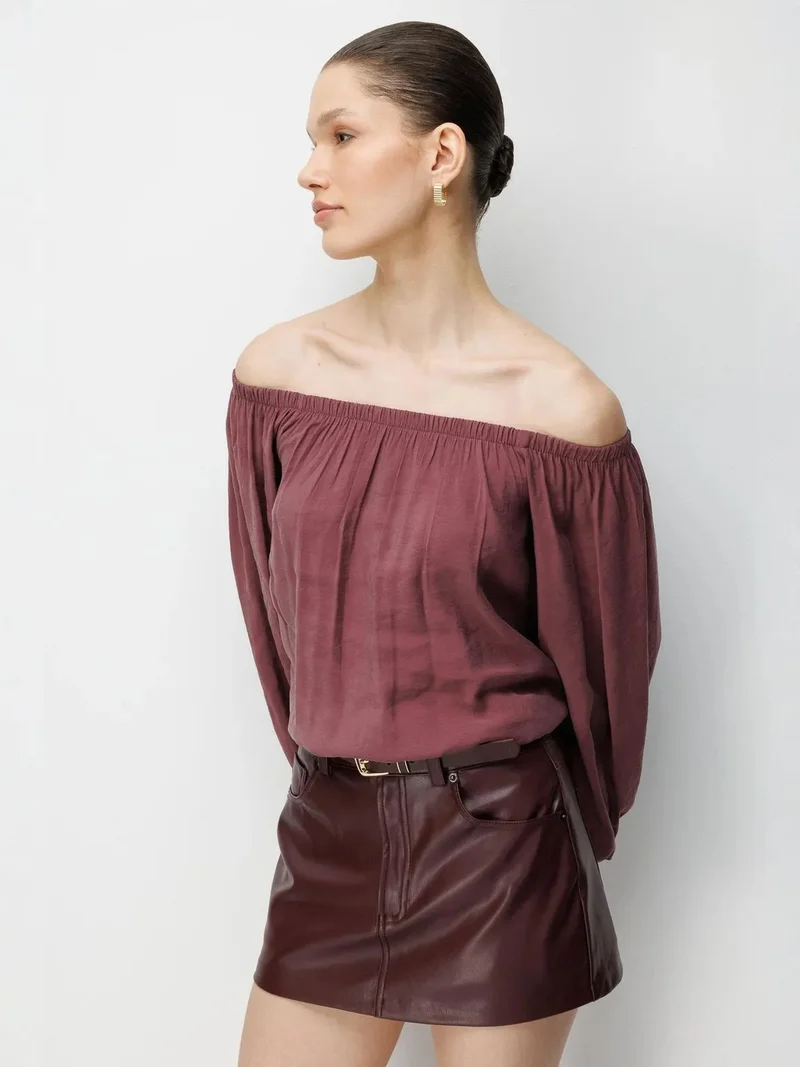 MixRay Periwinkle Purple MIXRAY Off Shoulder Textured Blouse for Women | Best Price UAE