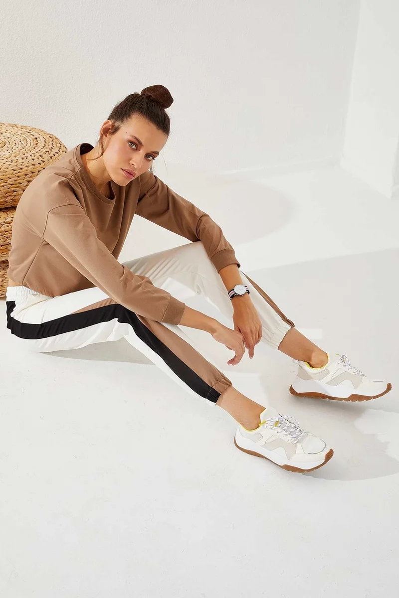 تومي لايف Two-Tone Ecru Elastic Leg Women's Tracksuit Bottoms