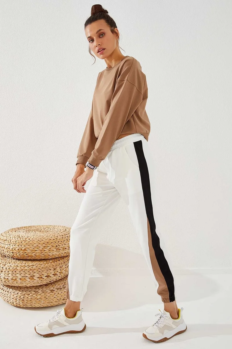 تومي لايف Two-Tone Ecru Elastic Leg Women's Tracksuit Bottoms