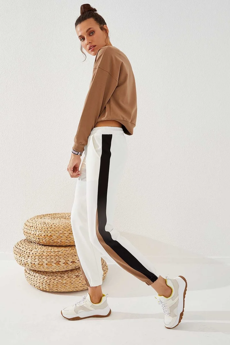تومي لايف Two-Tone Ecru Elastic Leg Women's Tracksuit Bottoms