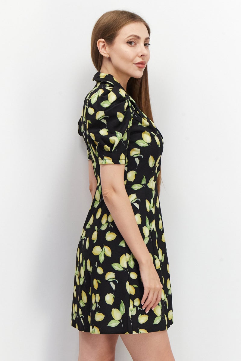 trendyol فستان ميني مطبوع بالكامل للنساء، مجموعة سوداء - Image 4