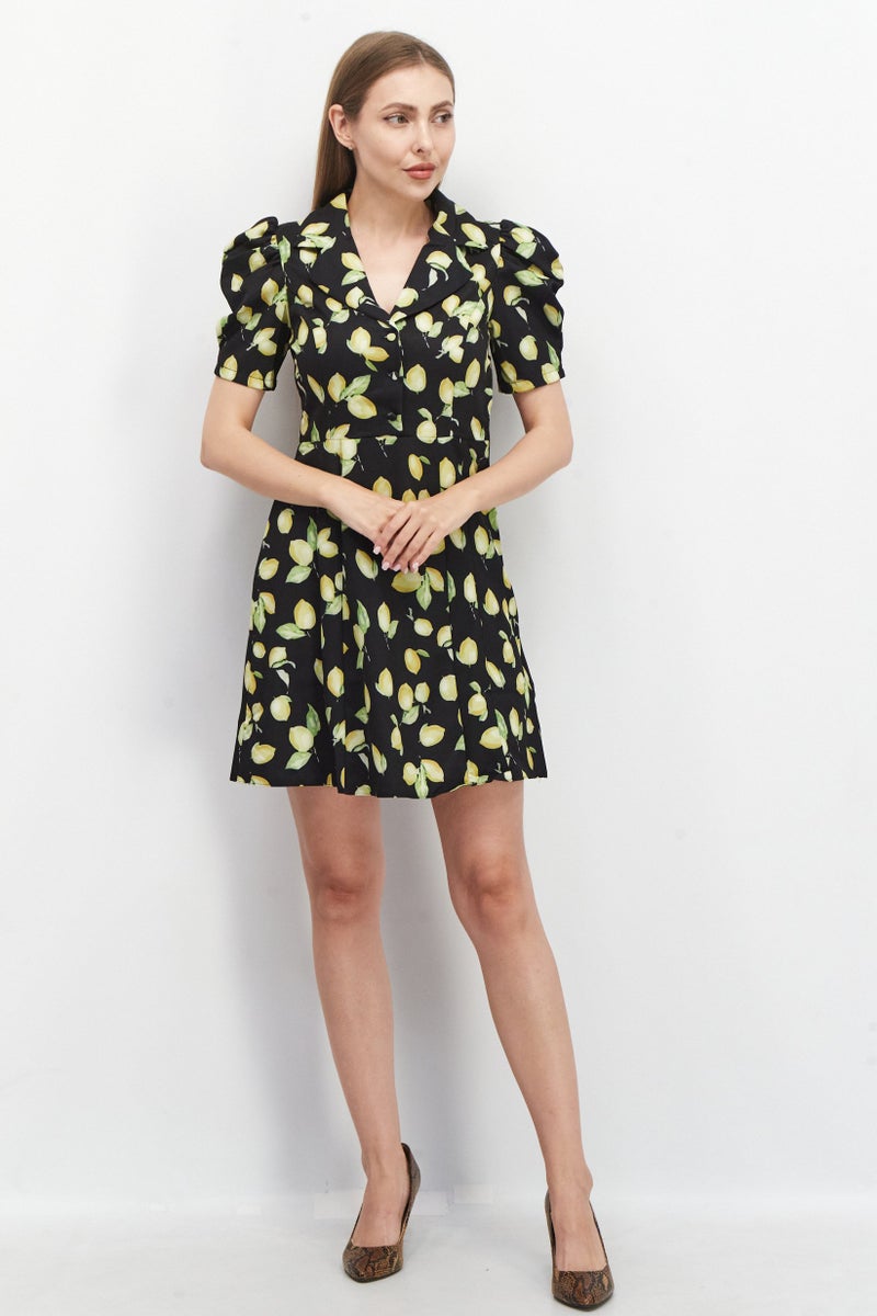 trendyol فستان ميني مطبوع بالكامل للنساء، مجموعة سوداء - Image 2