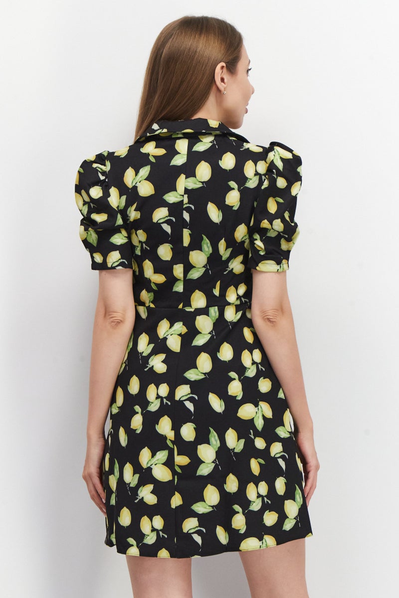 trendyol فستان ميني مطبوع بالكامل للنساء، مجموعة سوداء - Image 3