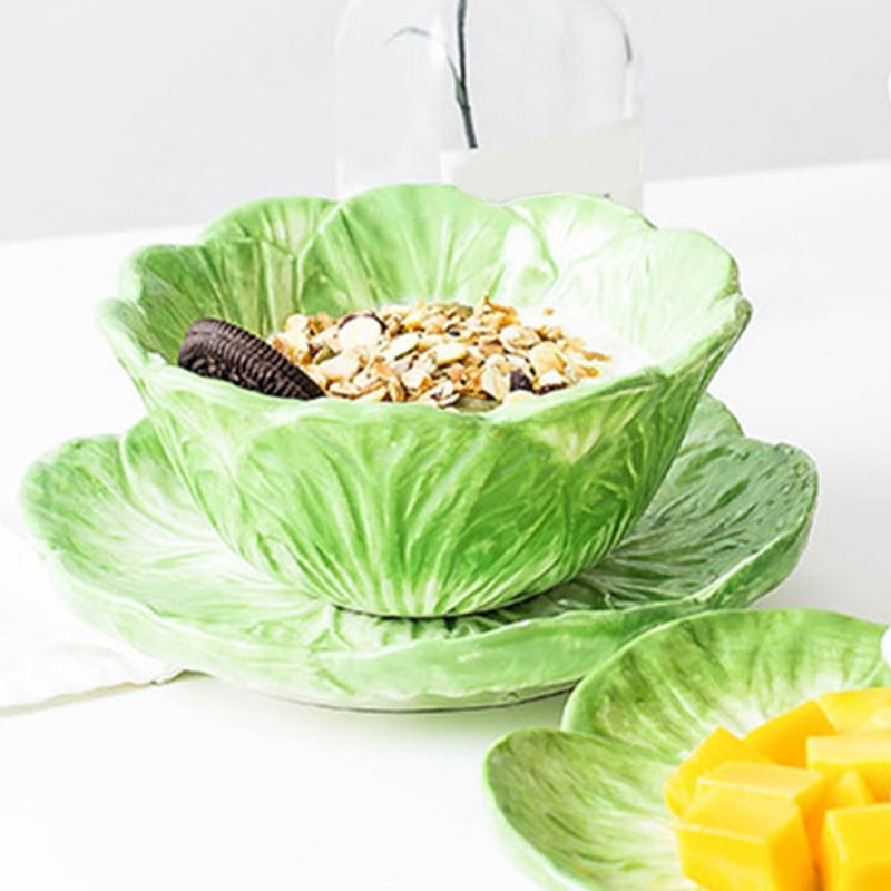 Cabilock 1 Set Rabbit Cabbage Bowl Pasta Easter Serving Bowl Soup Ceramic Appetizer Plate Novelty Funny Fruit Bowl Ceramic Dessert Bowl Sauce Plate Trays Ceramics Mustard Greens Nut Student 15X10CM - Image 2
