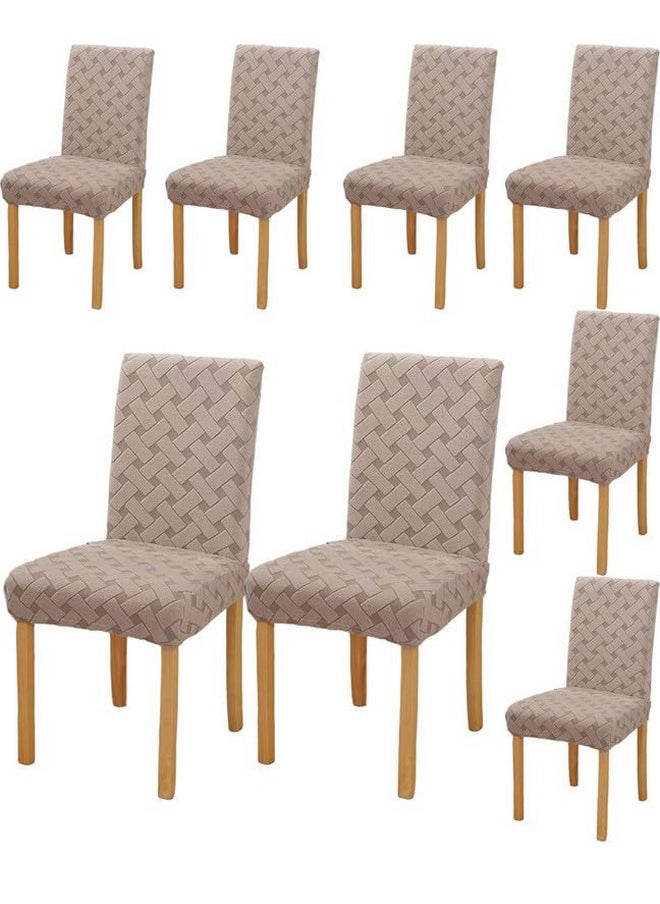 Styleys Styleys Elastic Chair Cover Stretch Removable Washable Short Jacquard Dining Chair Cover Protector Seat Slipcover (Pack of 8, Taupe, JCMC26)  - Image 1