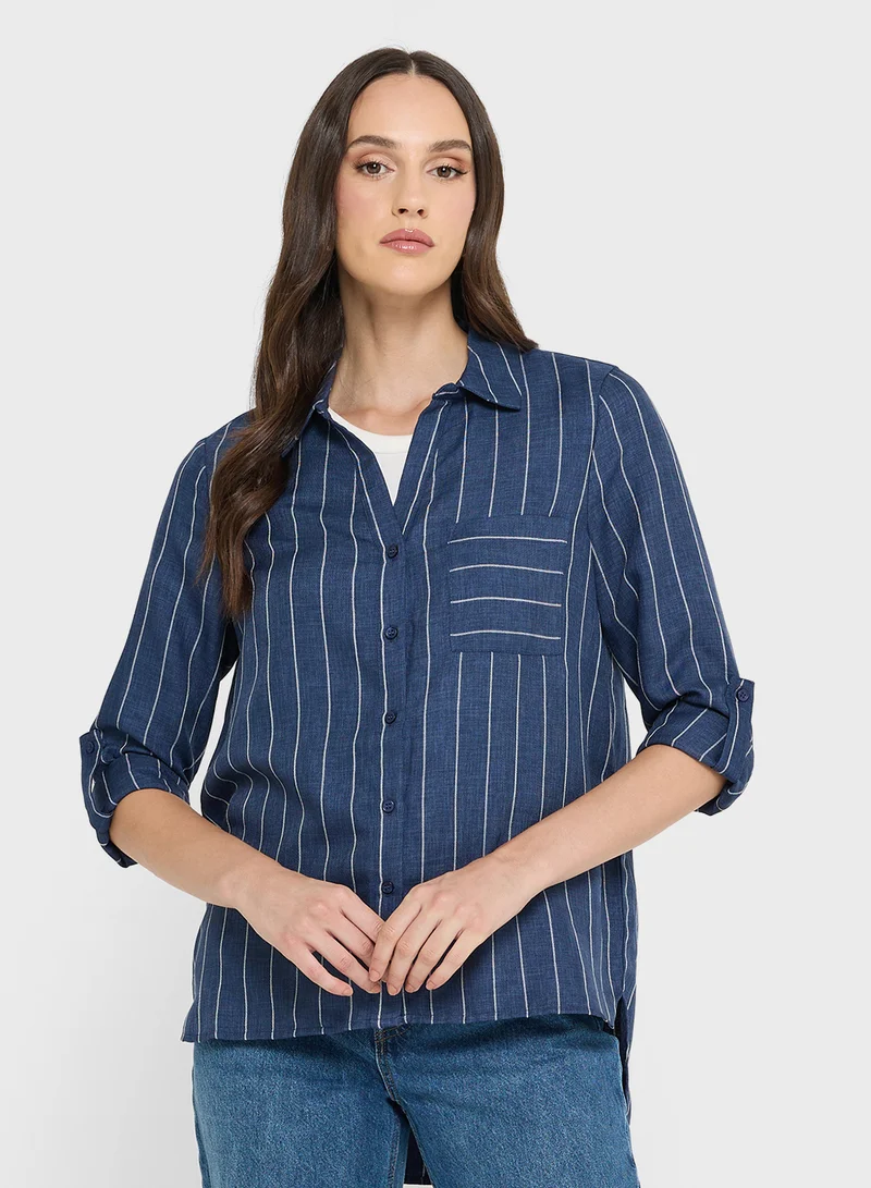 VERO MODA ODETTE Long Sleeve Button Down V-NECK SHIRT