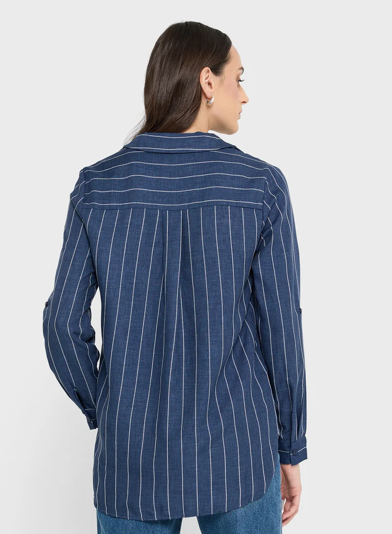 VERO MODA ODETTE Long Sleeve Button Down V-NECK SHIRT