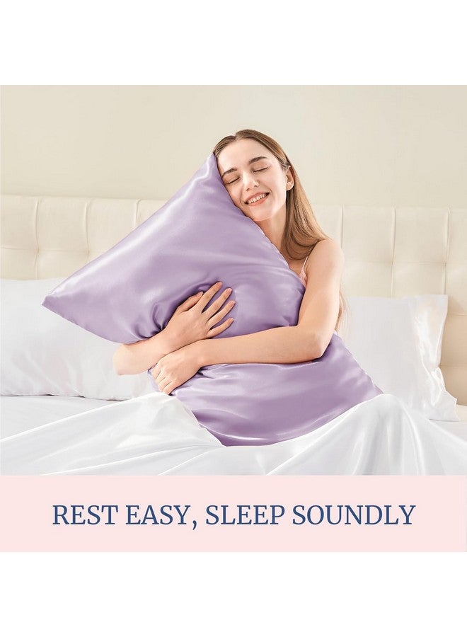 GO WELL Satin Silk Solid Pillow Cover For Hair And Skin 2 Piece With 3 Piece Satin Scrunchies For Women|Silk Pillow Covers With Envelope Closure End Design|Silk Pillow Cases(Light Purple)600 Tc - Image 5