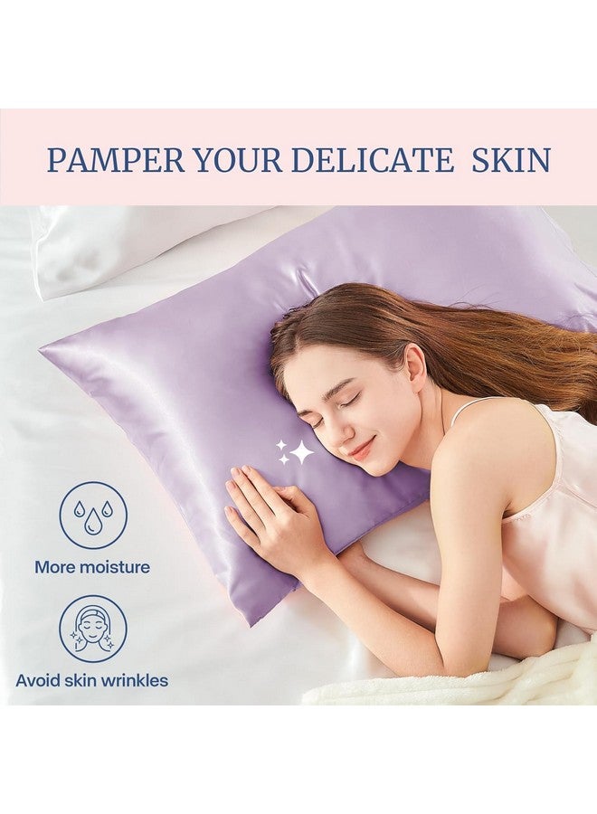 GO WELL Satin Silk Solid Pillow Cover For Hair And Skin 2 Piece With 3 Piece Satin Scrunchies For Women|Silk Pillow Covers With Envelope Closure End Design|Silk Pillow Cases(Light Purple)600 Tc - Image 3