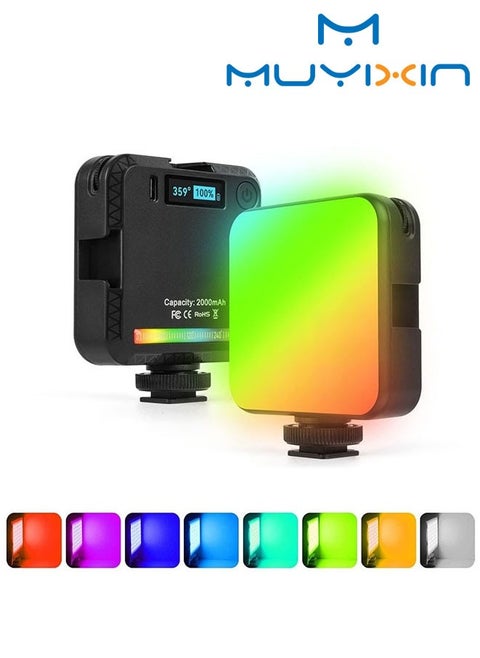 LED Video Light Photography Fill-in Lamp 360°Full Color Portable CRI 95+ 2500K-9000K Photography Light with 1/4”Screw Thread,3 Cold Shoe,20 Light Effects, Built-in 2000mAh Rechargeable Battery for Vid