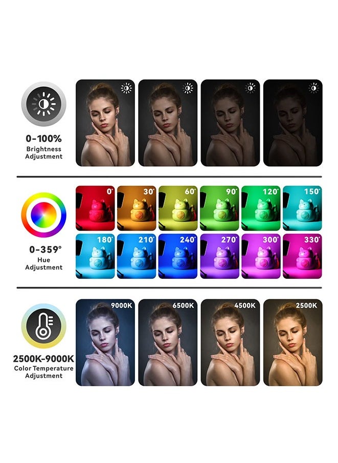 Muyixin - LED Video Light Photography Fill-in Lamp 360°Full Color Portable CRI 95+ 2500K-9000K Photography Light with 1/4”Screw Thread,3 Cold Shoe,20 Light Effects, Built-in 2000mAh Rechargeable Battery for Vid - Image 1
