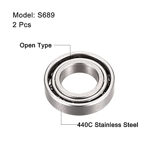 uxcell S689 Stainless Steel Ball Bearing 9x17x4mm Stamping Steel Cage Bearings 2pcs - Image 3