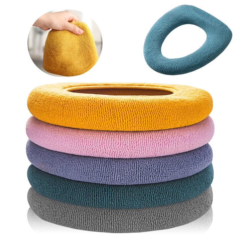 Legigo Legigo 5 Pack Thicker Bathroom Toilet Seat Cover Pads Soft Warmer Toilet Seat Cushion Cover Stretchable Washable Fiber Cloth Easy Installation Comfortable Toilet Lid Seat CoverKnitted Style