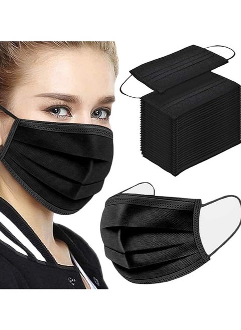 50-Piece Disposable Medical 3-Layer High Quality Earloop Face Masks Set - Black