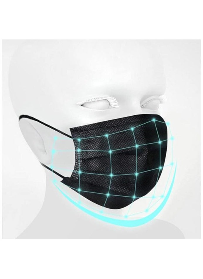 YASHFEEN - 50-Piece Disposable Medical 3-Layer High Quality Earloop Face Masks Set - Black - Image 1
