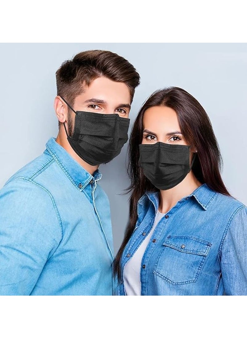 YASHFEEN - 50-Piece Disposable Medical 3-Layer High Quality Earloop Face Masks Set - Black - Image 1