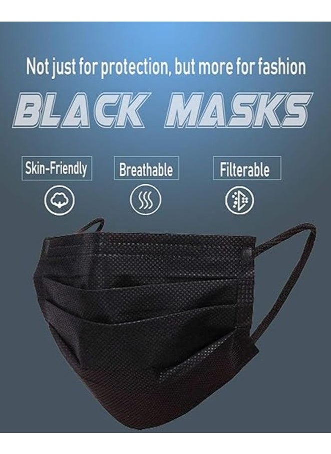 YASHFEEN - 50-Piece Disposable Medical 3-Layer High Quality Earloop Face Masks Set - Black - Image 1