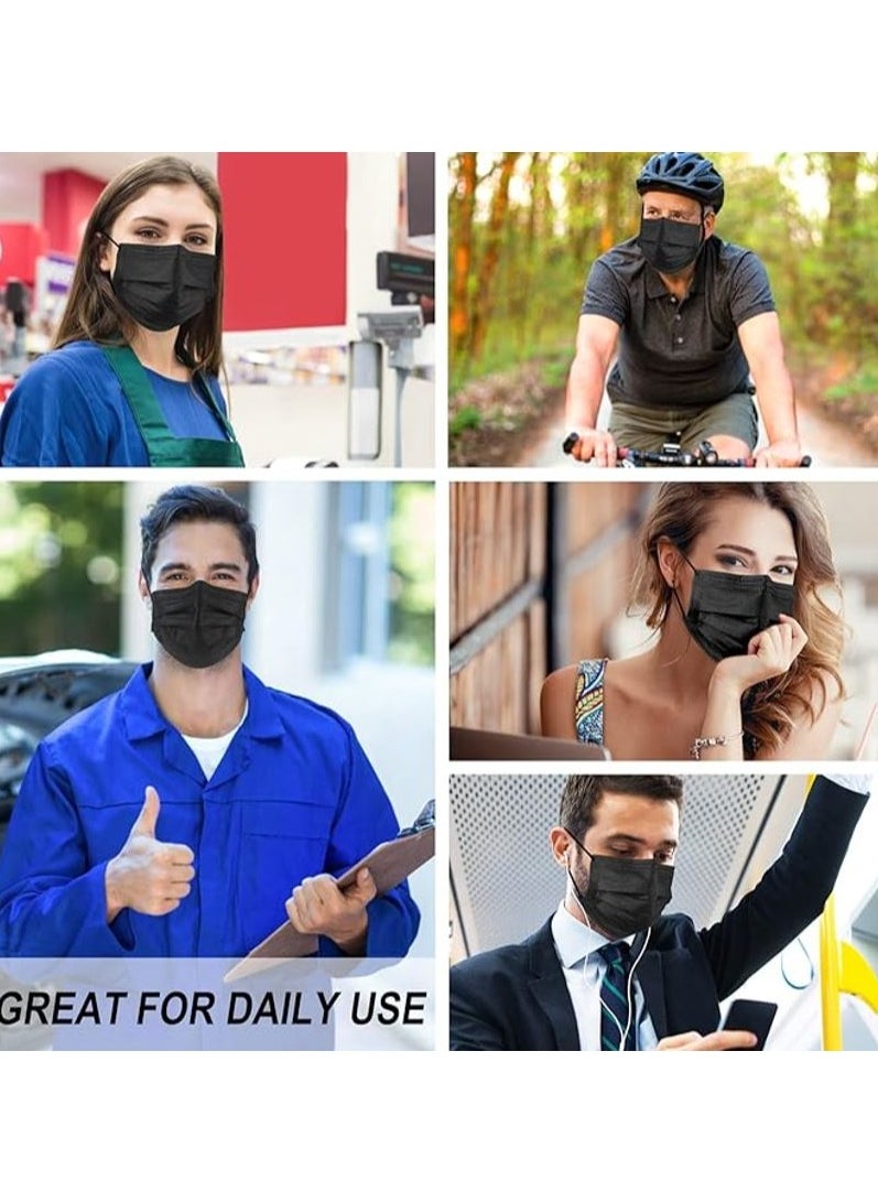 YASHFEEN - 50-Piece Disposable Medical 3-Layer High Quality Earloop Face Masks Set - Black - Image 1