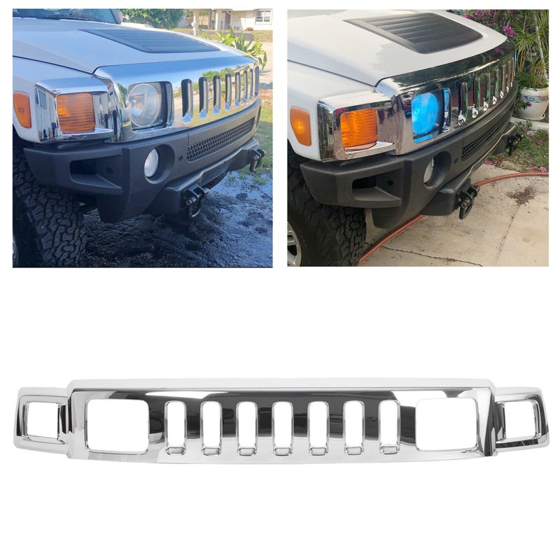 HECASA Front Grill Compatible with 20062010 Hummer H3 15834196 HU1200100 Upper Face Bar Grille Shell and Insert Assembly Chrome