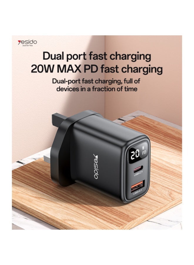 Yesido YC87 PD 20W USB-C / Type-C + USB Digital Display Charger, Specification:UK Plug (Black) - Image 4