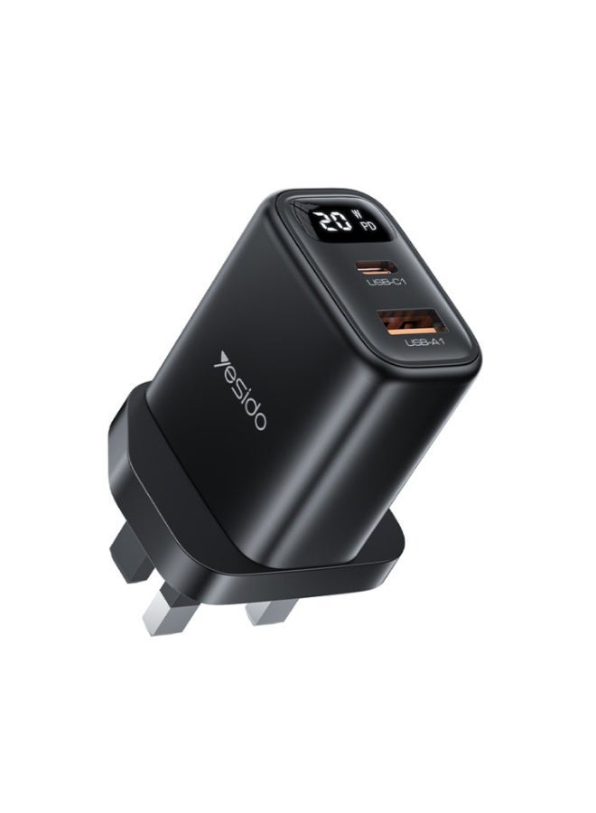 Yesido YC87 PD 20W USB-C / Type-C + USB Digital Display Charger, Specification:UK Plug (Black) - Image 1