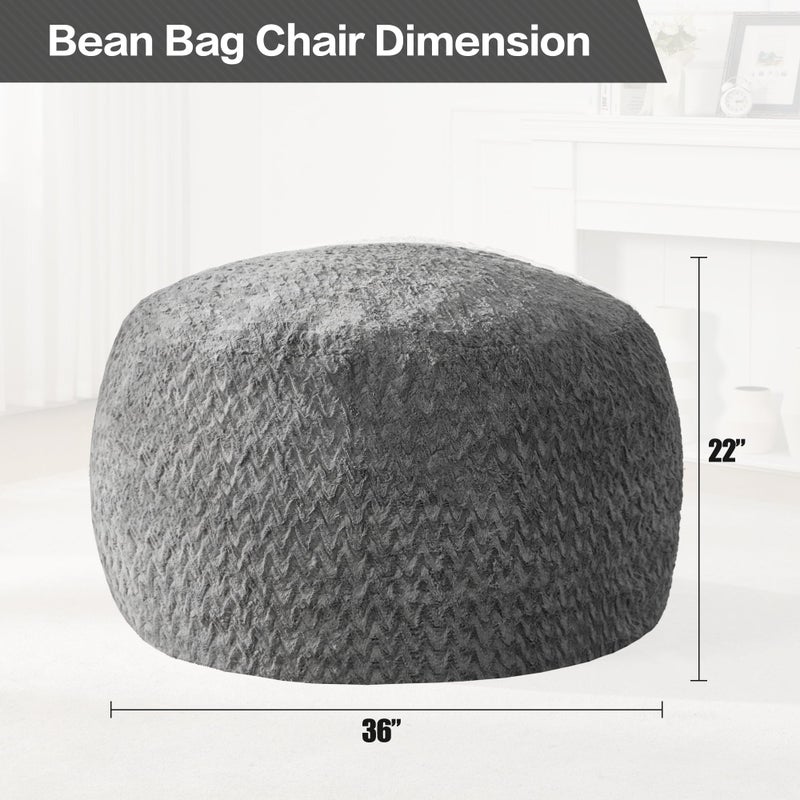 Hobestluk 3ft Bean Bag Chairs for Adults Large Beanbag Chair with Chevron Plush Fur Cover Big Bean Bag Chair for Living Room Bedroom Dorm Office - Grey (36â€ x 36â€ x 22â€) - Image 2
