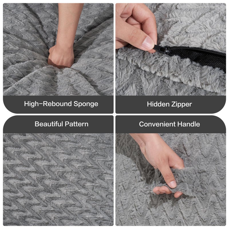 Hobestluk 3ft Bean Bag Chairs for Adults Large Beanbag Chair with Chevron Plush Fur Cover Big Bean Bag Chair for Living Room Bedroom Dorm Office - Grey (36â€ x 36â€ x 22â€) - Image 4