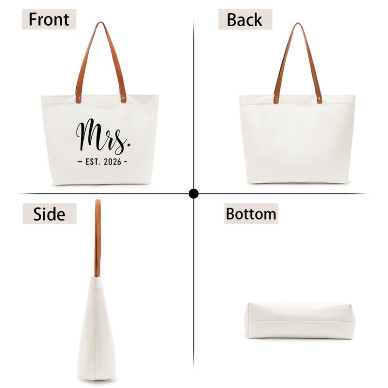 Lamyba Bride Tote Bag â€“ Mrs EST 2026 White Tote with Zipper, Bridal Shower Gift for Bride, Wedding Day & Honeymoon Bag, Bride to Be Gift - Image 5