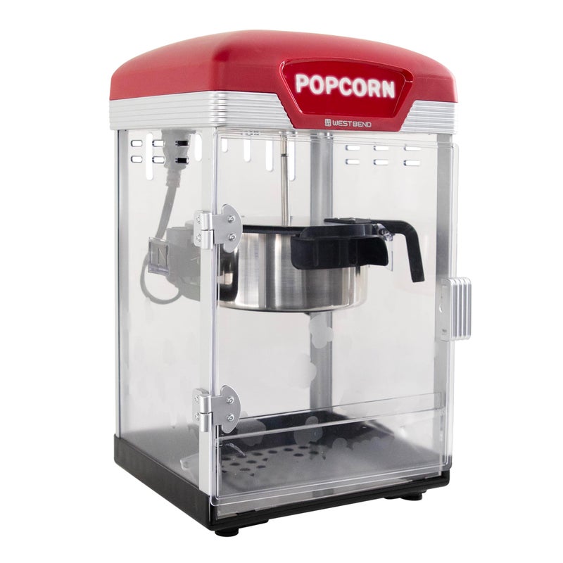 West Bend Stir Crazy Movie Theater Popcorn Popper, Popcorn Maker Machine with Nonstick Popcorn Kettle, Measuring Tool and Popcorn Scoop for Popcorn Machine, 4 Qt., Red - Image 1