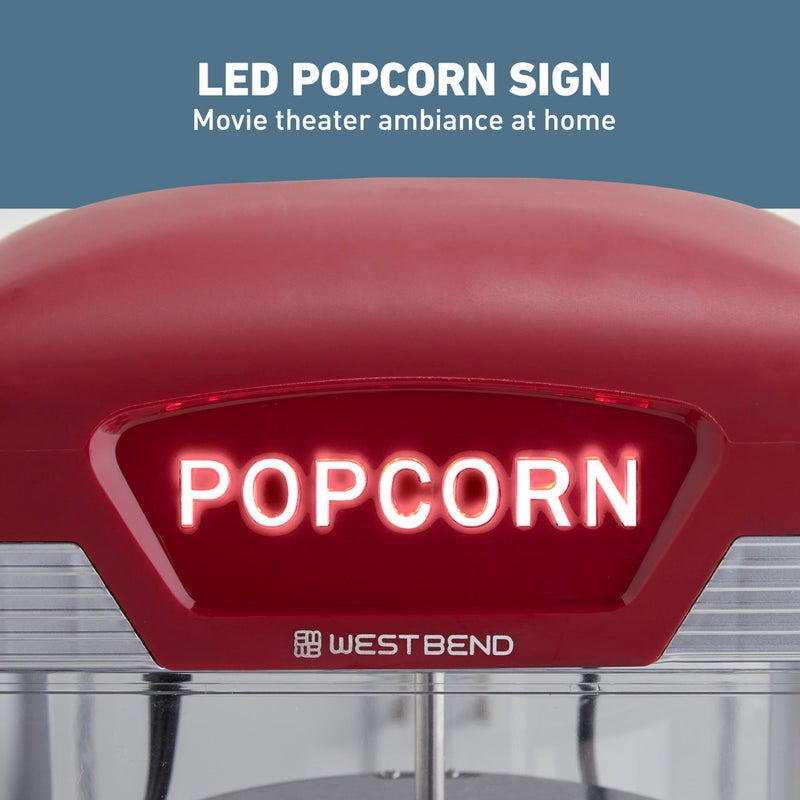 West Bend Stir Crazy Movie Theater Popcorn Popper, Popcorn Maker Machine with Nonstick Popcorn Kettle, Measuring Tool and Popcorn Scoop for Popcorn Machine, 4 Qt., Red - Image 5