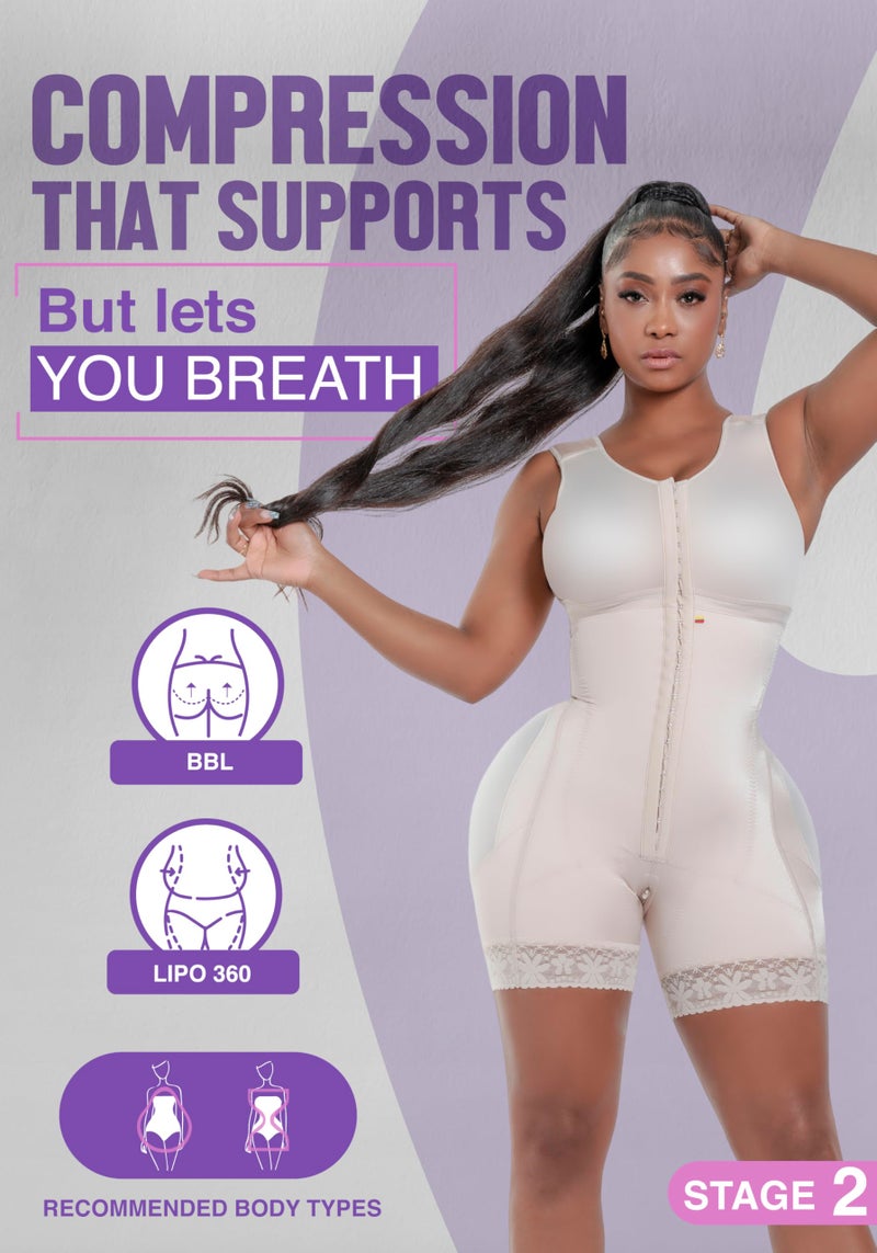 Snatched Body Stage 2 Faja with Bra | Best Body Faja Post-Op & Everyday Shapewear | Fajas Colombianas Moldeadoras Beige M - Image 2