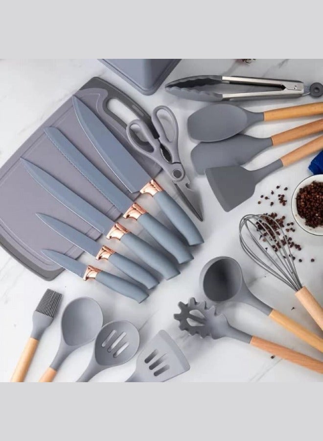 Executive LLC Kitchen Utensil Set Silicone - Non-Stick Cooking Tools Kit Includes Knives, Spatulas, Spoons, Ladles for Professional Chefs or Home Cooks(Grey) - Image 1