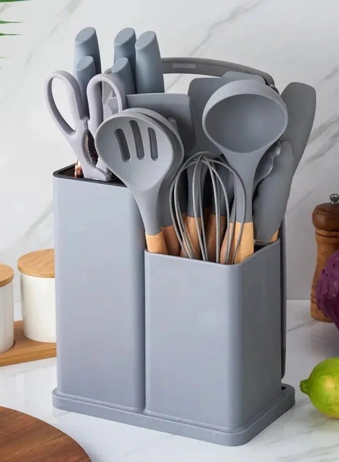 Executive LLC Kitchen Utensil Set Silicone - Non-Stick Cooking Tools Kit Includes Knives, Spatulas, Spoons, Ladles for Professional Chefs or Home Cooks(Grey) - Image 2
