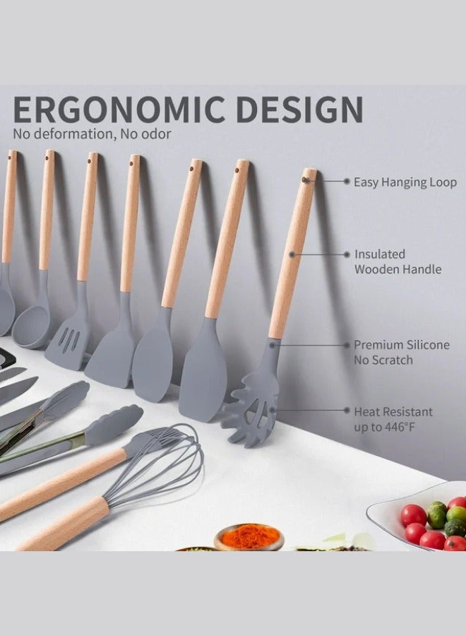 Executive LLC Kitchen Utensil Set Silicone - Non-Stick Cooking Tools Kit Includes Knives, Spatulas, Spoons, Ladles for Professional Chefs or Home Cooks(Grey) - Image 3