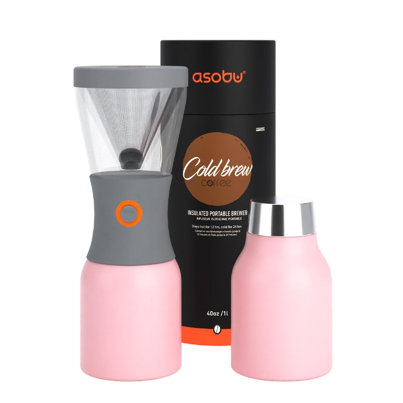 asobu asobu Coldbrew Portable Cold Brew Coffee Maker With a Vacuum Insulated 1 Liter Stainless Steel 188 Carafe Bpa Free Powdered Pink 