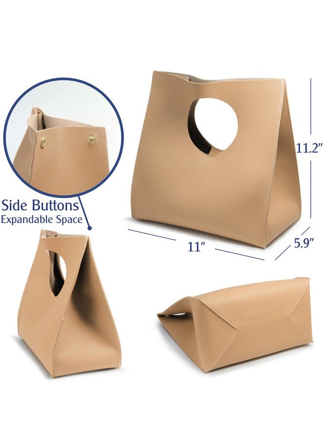 Hoxis Vintage Minimalist Style Soft Pu Leather Handbag Clutch Small Tote (Nude) - Image 4